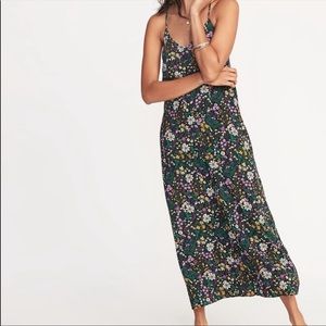 Old Navy V-Neck Maxi Dress Black Floral Motif XL